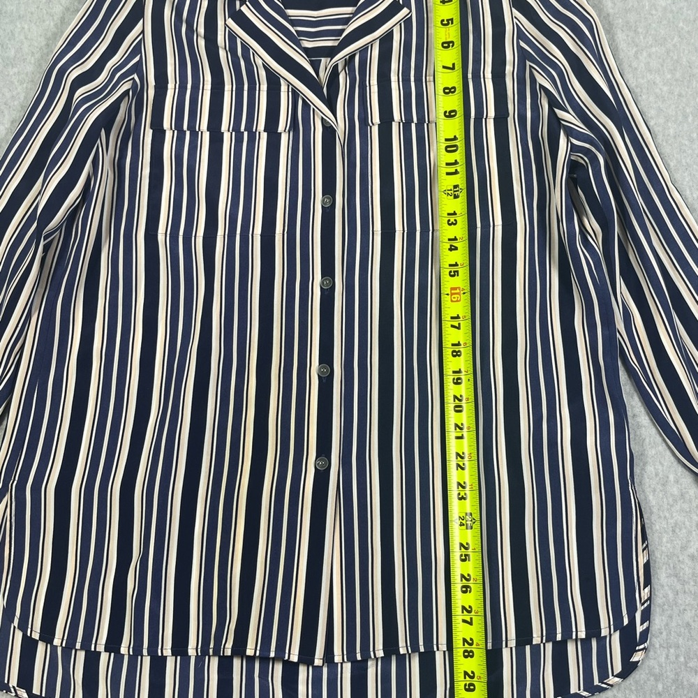 Lafayette 148 NY 100% Silk Blouse Navy Beige White Striped Long Sleeves W SZ M - Picture 8 of 8